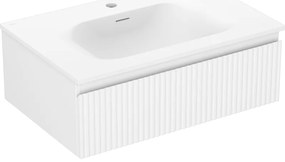 Mexen Rivel, kúpeľňová skrinka 70 cm s umývadlom Vela, 1 zásuvka, drážkovaná, biela matná, 91A20-07023-1-BF01-W23M01