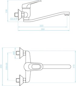 Kuchinox Grace, nástenná umývadlová/drezová batéria L-223, chrómová, LAV-BKY_080D