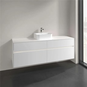 VILLEROY &amp; BOCH Collaro závesná skrinka pod umývadlo na dosku (umývadlo v strede), 4 zásuvky, s LED osvetlením, 1600 x 500 x 548 mm, White Matt, C104B0MS