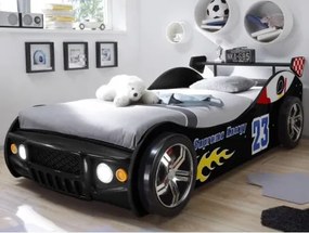 Detská závodná posteľ Energy 90x200 cm, čierne auto s osvetlením%