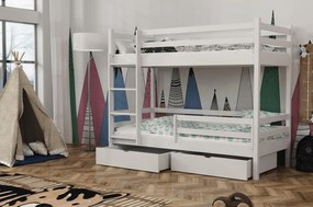 Detská poschodová posteľ z masívu borovice LEGEND PLUS so šuplíkmi - 200x90 cm - BIELA