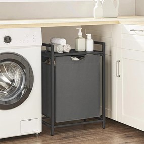 Kôš na bielizeň, s policou, kovový rámom, sivý