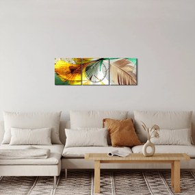 Obraz - Listy s pierkom (s hodinami) (90x30 cm)