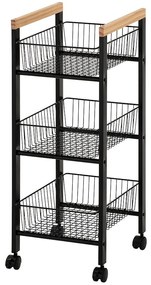 Úložný vozík 3 úrovne čierna/prírodná Gc6010