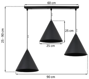 Závesné svietidlo Soho, 3x čierne kovové tienidlo, (fi 25cm)