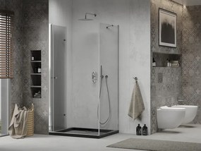 Mexen Lima, sprchový kút so skladacími dverami 80 (dvere) x 100 (stena) cm, 6mm číre sklo, chrómový profil + slim sprchová vanička čierna + chrómový sifón, 856-080-100-01-00-4070