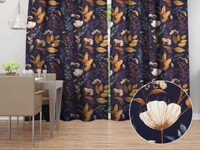 Biante Bavlnený záves Sandra SA-591 Jesenné vetvičky na tmavo modrom 150x170 cm