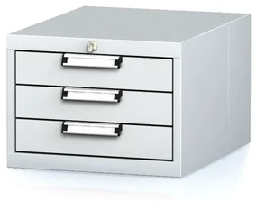 Alfa 3 Závesný dielenský box na náradie k pracovným stolom MECHANIC, 3 zásuvky, 480 x 600 x 351 mm, sivé dvere