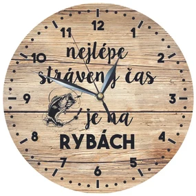 Bohemia Gifts Drevené hodiny - Pre rybárov, 24 cm