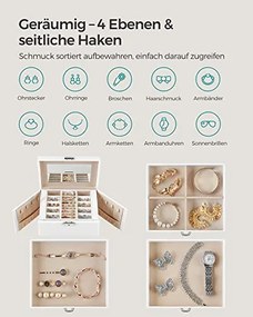 Šperkovnica, 4 zásuvky, 16,5x22,5x17,5cm, biela