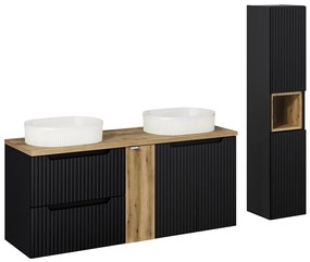 Kúpeľňová zostava Nova Black Beyond 5 so skrinkami a umývadlami čierna/dub evoke