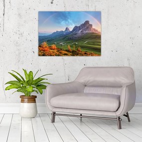 Sklenený obraz dúhy nad skaliskami (70x50 cm)
