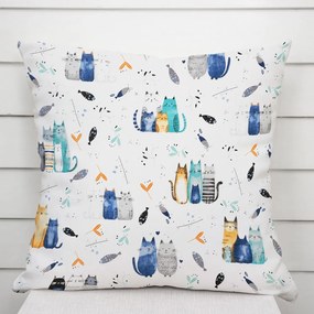 Biante Detská bavlnená obliečka na vankúš Sandra SA-653 Mačací svet modrý na bielom 30 x 50 cm