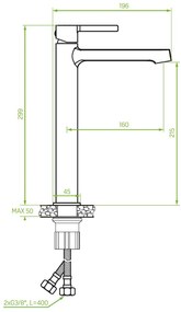 Laveo Alita, vysoká umývadlová batéria h-299, chrómová, LAV-BVA_02ND