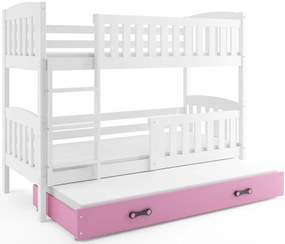 Poschodová posteľ s prístelkou KUBO 3 - 200x90cm Biela - Ružová