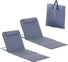 Outsunny Set 2 Sklopných Plážových Matrac s Polohovateľným Operadlom a Držadlom 134x48x33-43 cm Šedá | Aosom