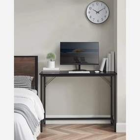 Písací stôl, malý kancelársky stôl s kovovým rámom, čierny