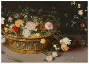 Obraz - Jan Brueghel the Elder, Flowers in a Basket and a Vase, reprodukcia (70x50 cm)