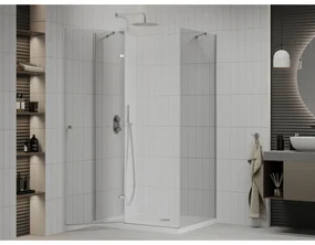 Mexen Roma, sprchovací kút 100 (dvere) x 80 (stena) cm, 6mm číre sklo, chrómový profil + slim sprchová vanička 5cm, 854-100-080-01-00-4010