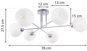 Stropné svietidlo Eliza, 6x biele sklenené tienidlo, CH