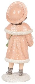 Dekorácia dievča v ružovom plášti držiaci košíček a zdobená trblietkami - 7*8*18 cm