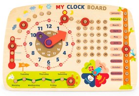 Drevená manipulačná doska pre deti, kalendárové hodiny ECOTOYS