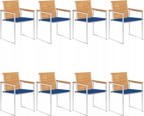 vidaXL Záhradné stoličky 8 ks s podložkami tíkový masív