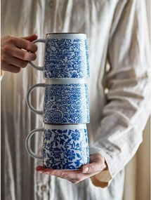 Biele/modré kameninové hrnčeky v súprave 3 ks Molly – Bloomingville