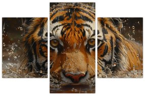 Obraz - Portrét tigra vo vode (90x60 cm)