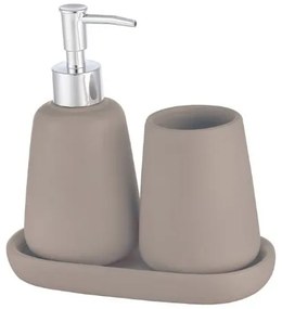 Erga Milo, keramická súprava dávkovača na mydlo a pohára na kefky, béžová matná, ERG-08233