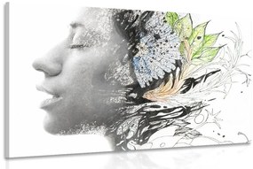 Obraz žena s maľovanými kvetmi - 60x40