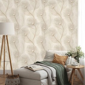 Samolepiaca fototapeta béžová elegancia s vtáčími perami