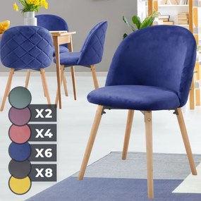 Sada jedálenských zamatových stoličiek, modré, 2 ks