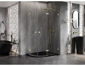 Mexen Lunar, pravý polkruhový sprchový kút 90 x 80 cm, 8mm číre sklo, zlatý matný profil, 833-090P-080L-55-00