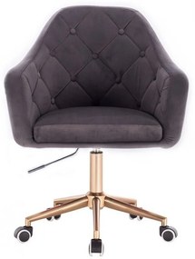LuxuryForm DESIGN Kreslo ANDORA VELUR na zlaté podstave s kolieskami - tmavo šedé
