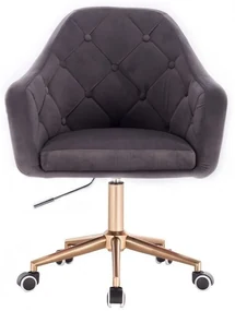 LuxuryForm DESIGN Kreslo ANDORA VELUR na zlatej podstave s kolieskami - tmavo šedé