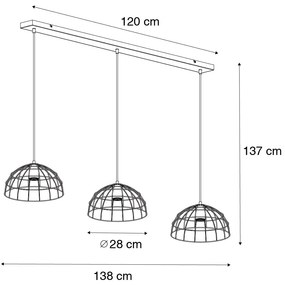 Priemyselné závesné svietidlo čierne 3-svetlo - Hanze
