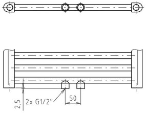 Mereo, Vykurovací rebrík 600x1850 mm, rovný, biely, stredové pripojenie, MER-MT14S