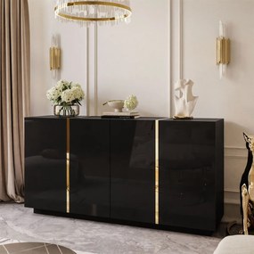 KOMODA SANTINO 4D ČIERNY LESK + ZLATÁ 158 cm