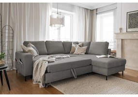 Sivá menčestrová rozkladacia rohová pohovka (pravý roh) Lofty Lilly – Miuform