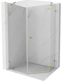 Mexen Lunar, výklopný päťuholníkový sprchový kút pravý 90 x 100 cm, 8mm číre sklo, zlatý profil, 831-090P-100L-50-00-P