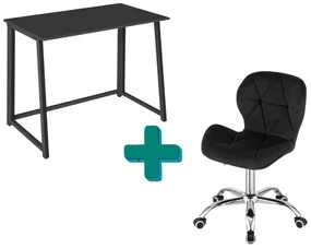 Set do pracovne ZARIMO stôl 80x40 cm čierny + kreslo AVOLA VELVET čierne