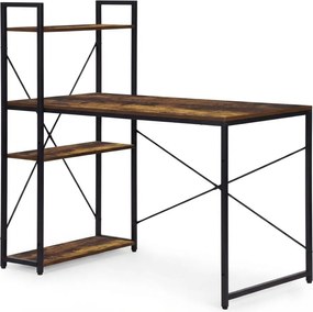 Písací stôl s regálom LOFTY 120x60 cm, čierny / rustikálne hnedý