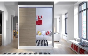Skriňa s posuvnými dverami Belgia I, Farby: biela / sonoma + zrkadlo, Osvetlenie: osvetlenie LED RGB - farebné