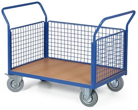 Plošinový vozík - 3 drôtené výplne, 1200x800 mm, nosnosť 300 kg, kolesá 160 mm s čiernou gumou