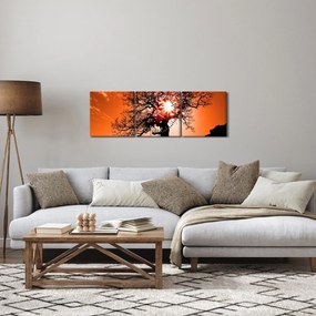 Obraz - Dub pri západe slnka (s hodinami) (90x30 cm)