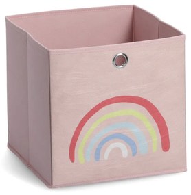 ZELLER Detský úložný box textilný, ružový, motív dúha 28x28x28cm