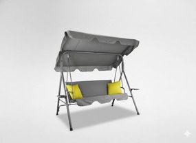 Garden Line ZÁHRADNÁ HOJDAČKA TYPU A 170 x 118 x 153 cm ŠEDÁ S LIME ZELENÝMI VANKÚŠIKMI A DRŽIAKMI NA POHÁRE