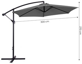 Veľký záhradný slnečník s ramenom, skladací, 3m, GREY