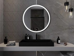 Mexen Esso, okrúhle LED podsvietené kúpeľňové zrkadlo 90 cm, 6000K, vykurovacia podložka proti zahmlievaniu, čierny rám, 9825-090-090-611-70